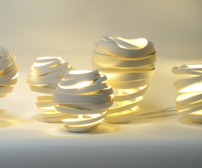 Szilvia Gyorgy: The Upside Downs, porcelain light fittings, 34 x 120 x 45cm