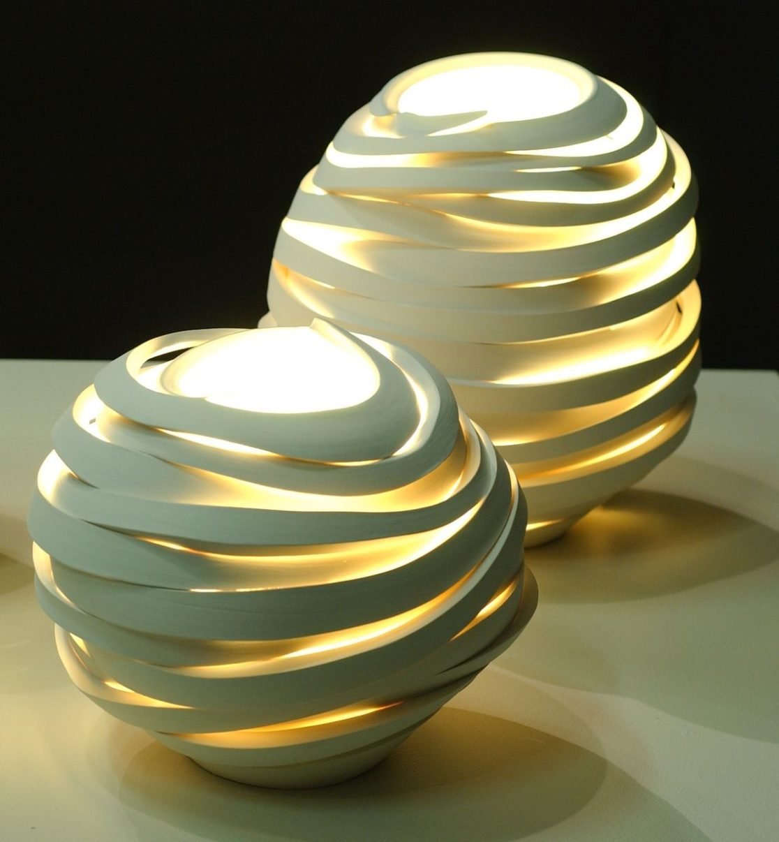 Light from 'Deconstructed' series by Szilvia György, thrown and cut porcelain, electrical fitting