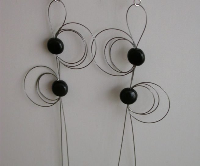 Steel and onyx earrings by Szilvia György