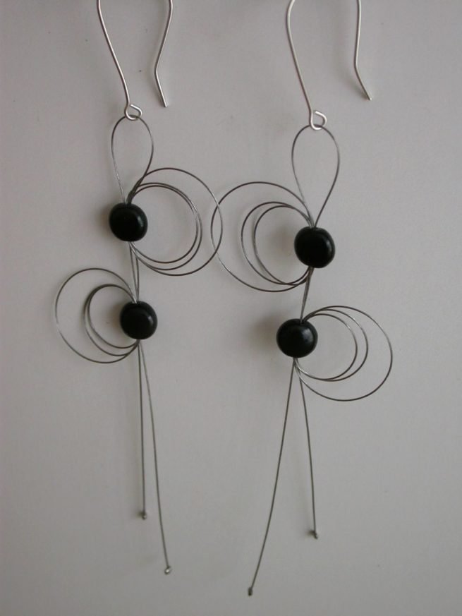 Steel and onyx earrings by Szilvia György