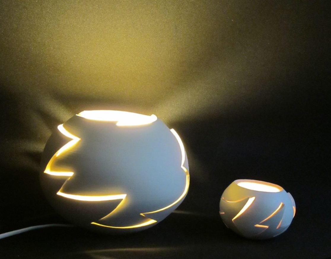 Light from 'Deconstructed' series by Szilvia György, thrown and cut porcelain, electrical fitting