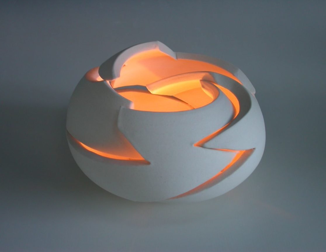 Light from 'Deconstructed' series by Szilvia György, thrown and cut porcelain, electrical fitting