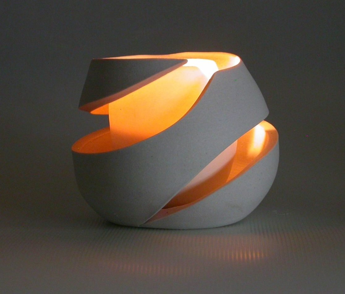 Light from 'Deconstructed' series by Szilvia György, thrown and cut porcelain, electrical fitting