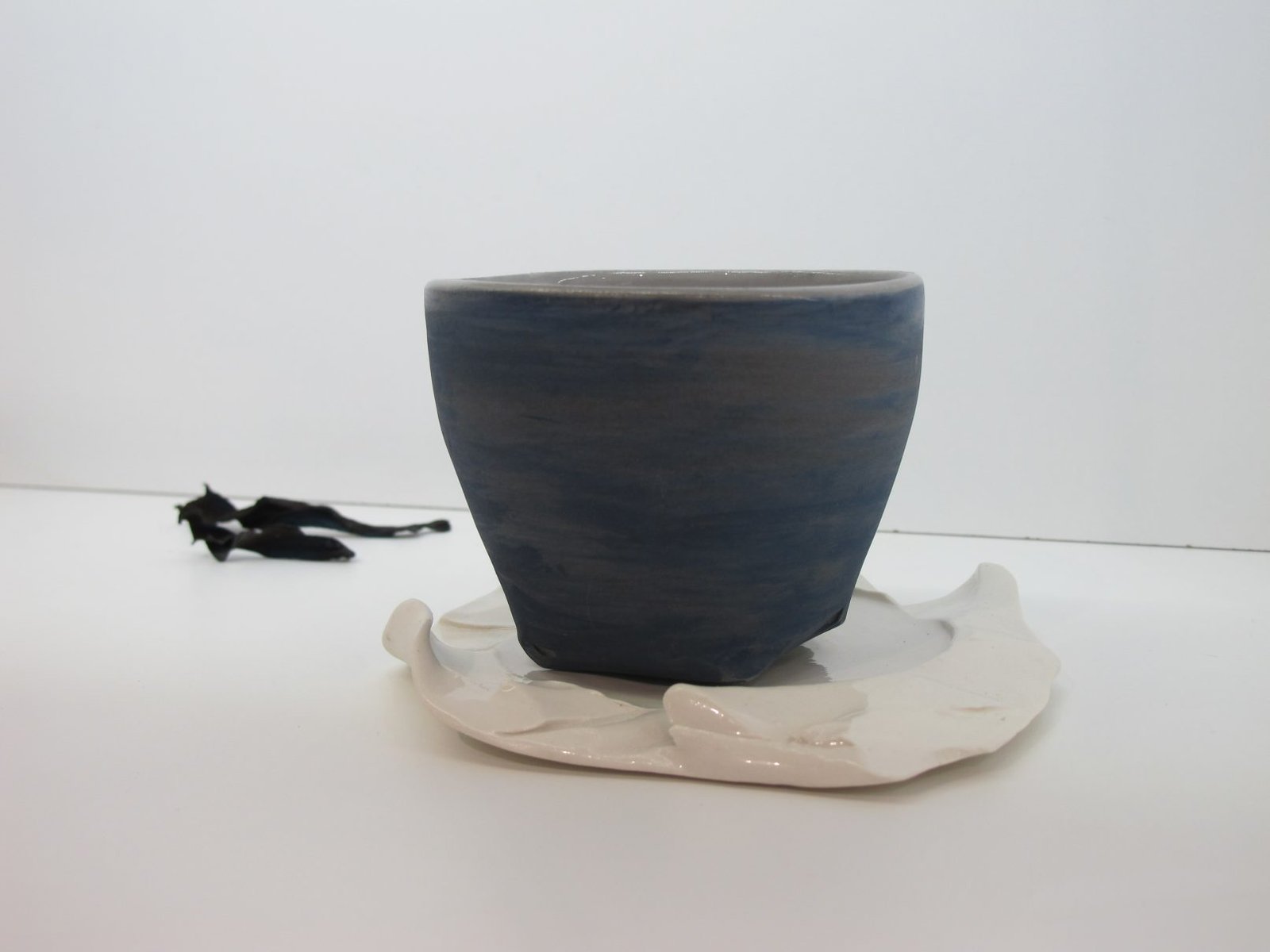 Blue cup white saucer