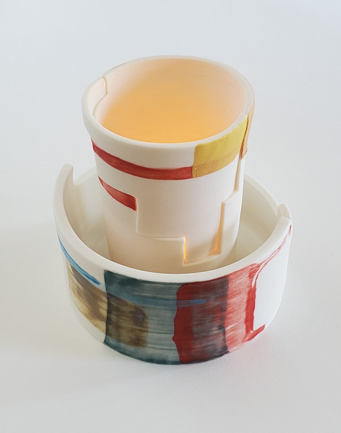 Babel with washed back glazes, multiple fired